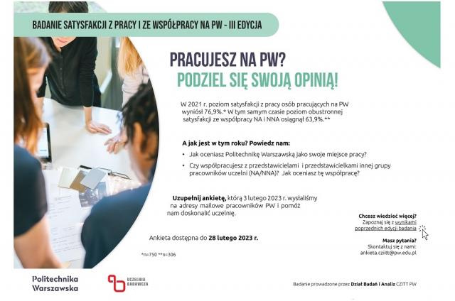 Grafika informująca o badaniu satysfakcji pracowników PW